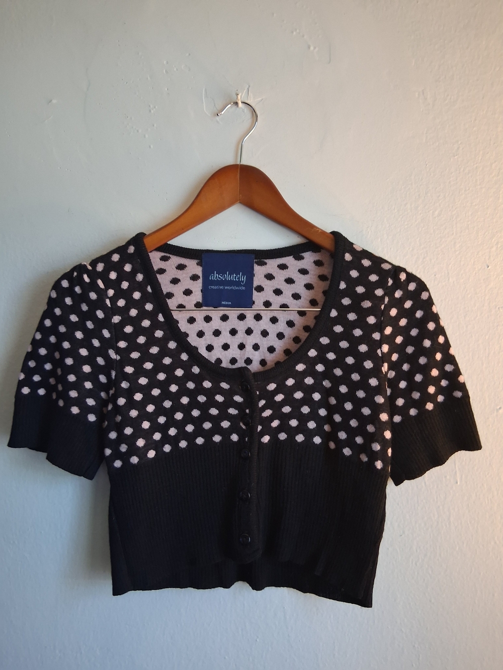 Absolutely Polka Dot Cropped Cardigan - Black & Light Pink